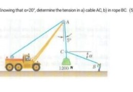 If angle of BC with horizontal is 20° then find out tension in AC and BC.