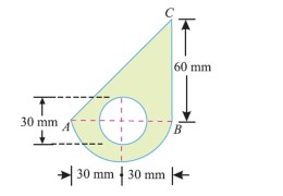 Find the moment of inertia of the lamina with a circular hole of 30 mm diameter about the axis AB as shown in Fig.21